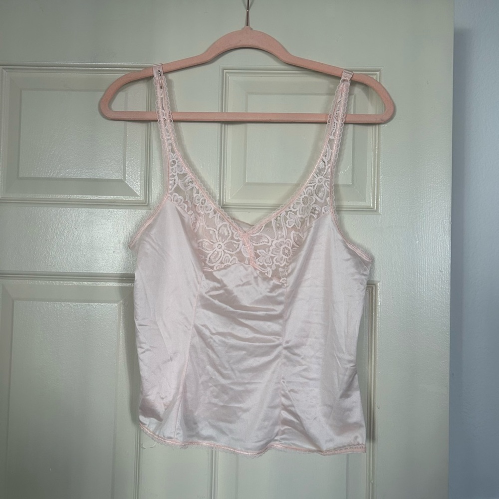 Vintage silk lace slip pink top